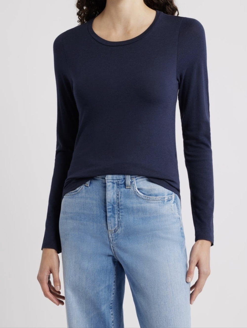 Nwt Eileen Fisher Lightweight Viscose Jersey Midnight Crewneck Top Size XXS